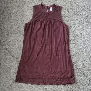 XXXL Sleeveless Lace Women's Dress - Burgundy